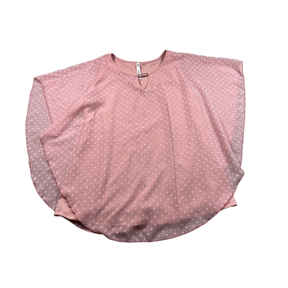 NY Collection Pink Swiss Dot Keyhole Back Blouse Size Large